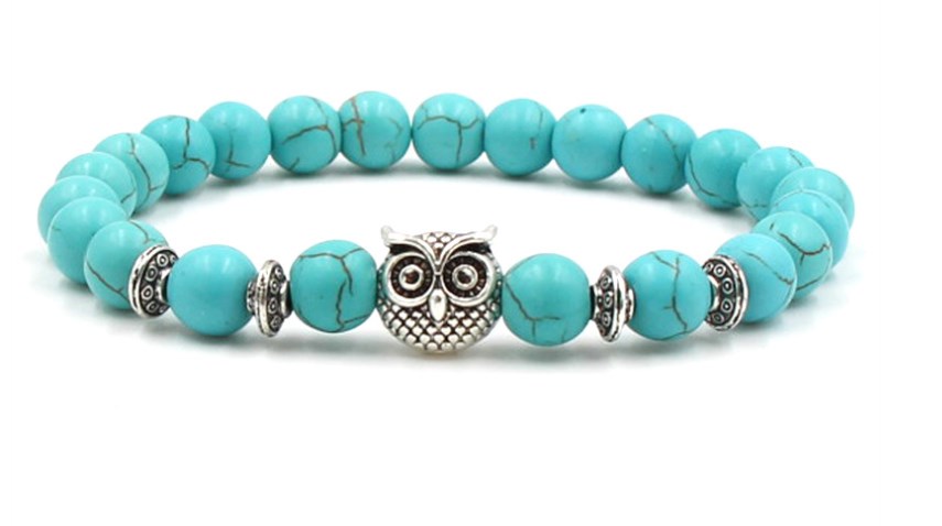 Yoga Fitness Bar - Bracelets de hibou 8mm tdft54, turquoise