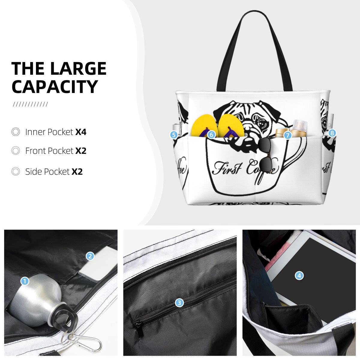 Pug First Coffee Beach Tote Ba - Yoga In Fitness First avis et prix