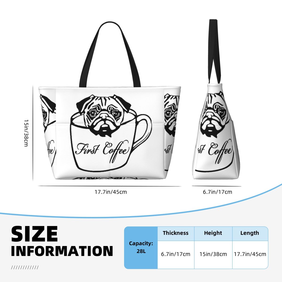 Pug First Coffee Beach Tote Ba - Yoga In Fitness First avis et prix